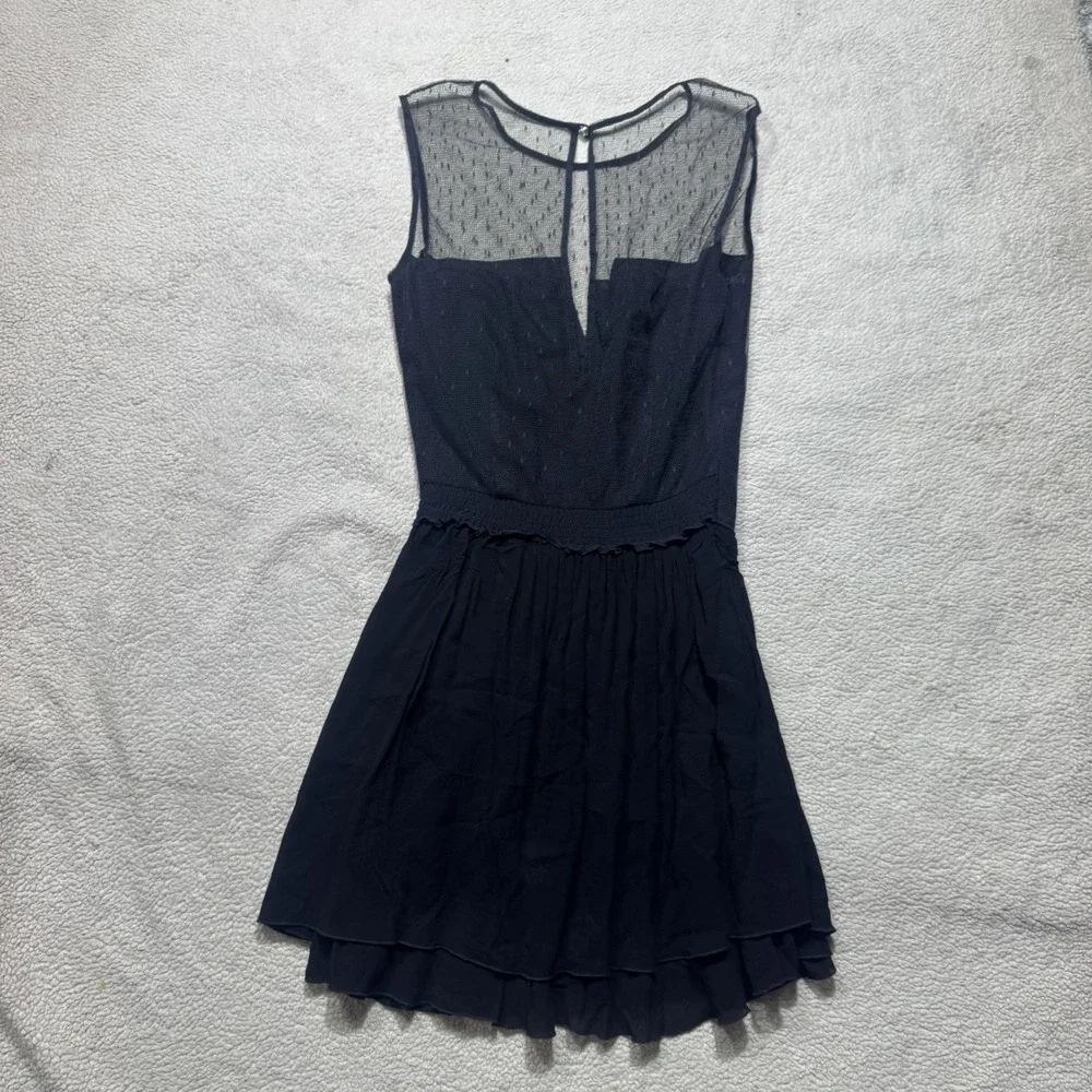 Maje Dress Womens 1 Elphage Mesh Silk Crepe Lace Tulle Dot Black Sleeveless Mini